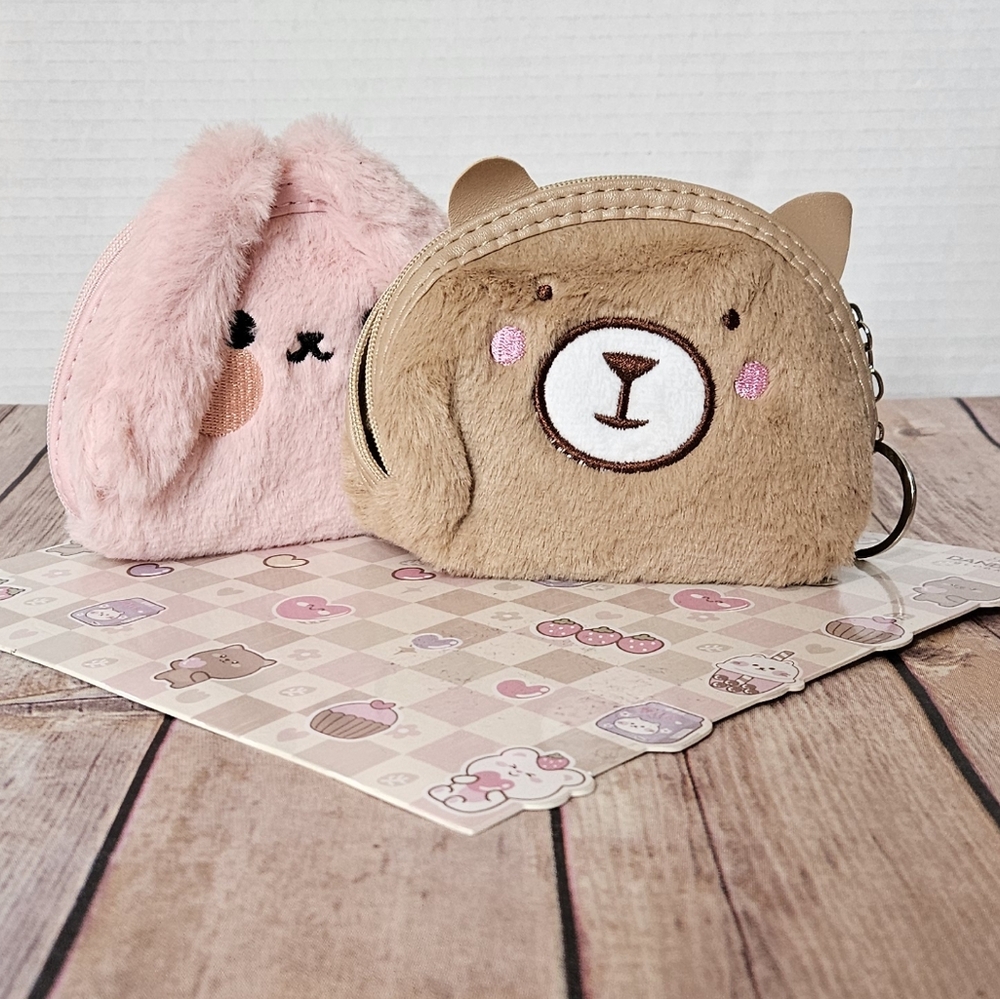 Kawaii Cutie Pink and Brown Plush Keychain Set NIP - Picture 2 of 10